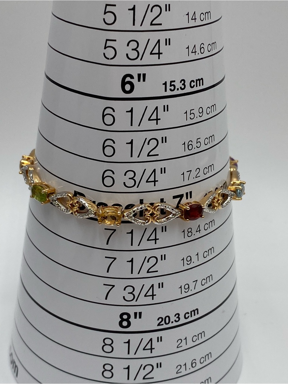 PAJ BB Bracelet 18k Gold Plated Blue Topaz Amethyst Peridot Garnet Hearts 7”
